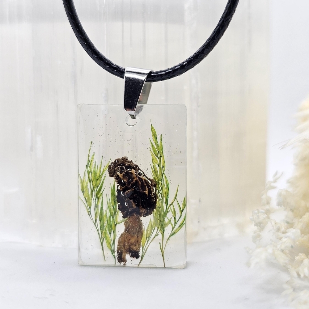 Handmade Morel Mushroom Pendent Resin Necklace